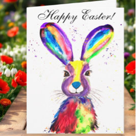 Cute Waterverf Rabbit Bunny Hare Easter Floral Bedankkaart