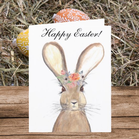Cute Waterverf Rabbit Bunny Hare Easter Floral Bedankkaart