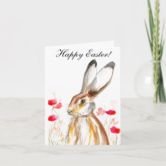 Cute Waterverf Rabbit Bunny Hare Easter Floral Bedankkaart (Voorkant)