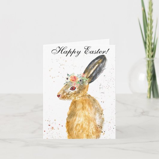 Cute Waterverf Rabbit Bunny Hare Easter Floral Bedankkaart (Voorkant)