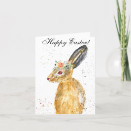 Cute Waterverf Rabbit Bunny Hare Easter Floral Bedankkaart