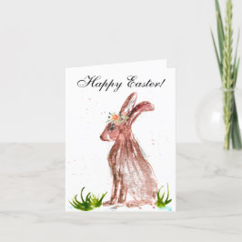 Cute Waterverf Rabbit Bunny Hare Easter Floral Bedankkaart
