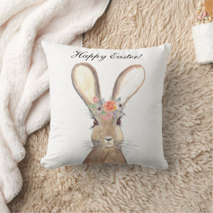 Cute Waterverf Rabbit Bunny Hare Easter Floral Kussen