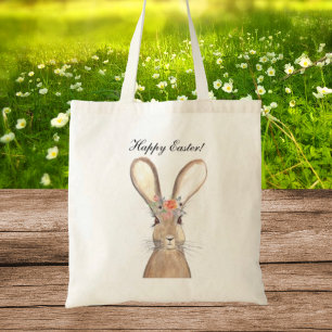 Cute Waterverf Rabbit Bunny Hare Easter Floral Tote Bag