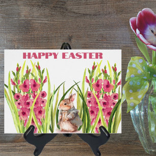 Cute Waterverf Rabbit onder Gladiolus Flowers