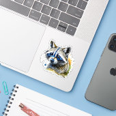 Cute Waterverf Raccin Sticker (Laptop met iPhone)