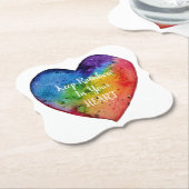 Cute Waterverf Rainbow Heart Kartonnen Onderzetters (Gekanteld)
