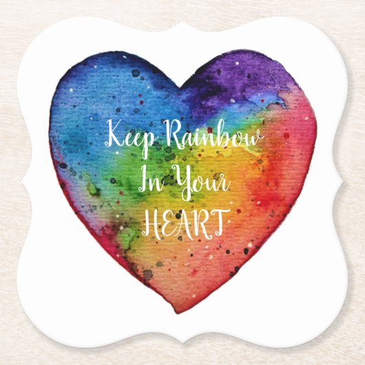 Cute Waterverf Rainbow Heart Kartonnen Onderzetters (Voorkant)