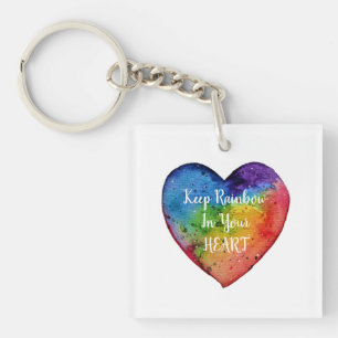 Cute Waterverf Rainbow Heart Sleutelhanger