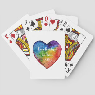 Cute Waterverf Rainbow Heart Speelkaarten