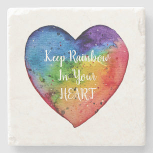 Cute Waterverf Rainbow Heart Stenen Onderzetter