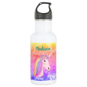 Cute Waterverf Rainbow Unicorn Girls, gepersonalis Waterfles