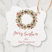 Cute Waterverf Red Berries Wreath Merry Kerstmis Bedankjes Labels (Achterkant)