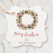 Cute Waterverf Red Berries Wreath Merry Kerstmis Bedankjes Labels (Voorkant)