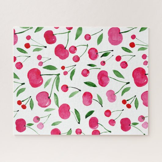 Cute waterverf red cherries patroon legpuzzel (Horizontaal)
