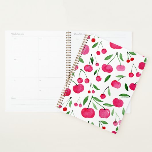 Cute waterverf red cherries patroon planner (Display)