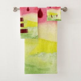 Cute Waterverf Red Green Watermelon Monogram Kinde Bad Handdoek