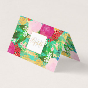 Cute Waterverf Red & Yellow Floral Biscay Green Visitekaartjes