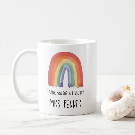 Cute waterverf regenboog bedankt dat je koffie mok (Met donut)