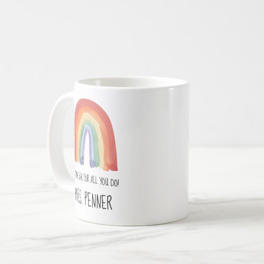 Cute waterverf regenboog bedankt dat je koffie mok (Voorkant links)