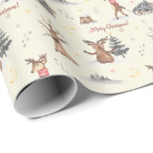 Cute Waterverf Reindeer Pulling kerst Sleigh Cadeaupapier (Rol Hoek)
