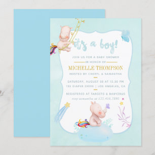 Cute Waterverf Rhino Unicorn Baby Boy Shower Kaart