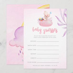 Cute Waterverf Rhino Unicorn Baby Girl Shower Inv Kaart