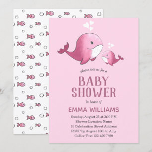 Cute Waterverf roze walvis MeisjesBaby shower Kaart