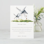 Cute Waterverf Rustic Boerderij Windmill Theme Wed Bedankkaart (Staand voorkant)