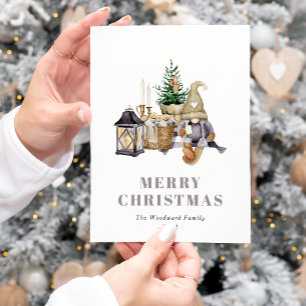 Cute Waterverf Rustic Gnome Holiday Briefkaart