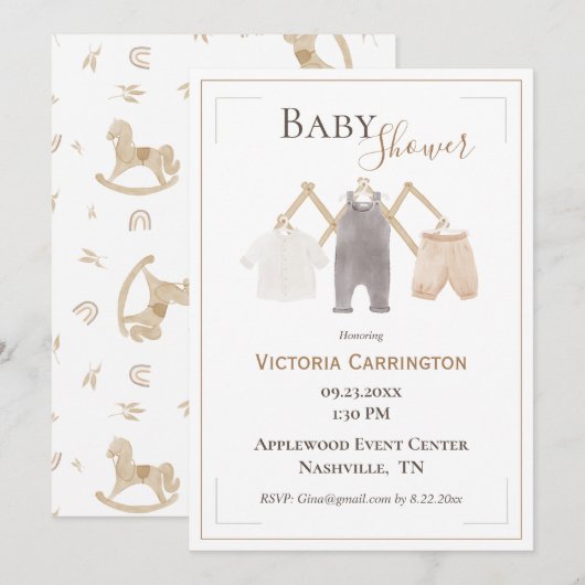 Cute Waterverf RustIc Simple Baby shower Kaart (Voorkant / Achterkant)