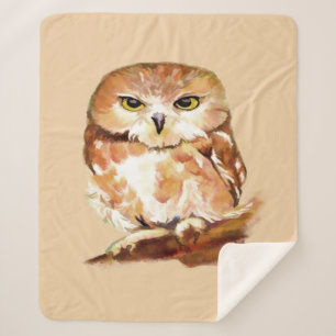 Cute Waterverf Saw Whet Owl Graphic art Bird Sherpa Deken