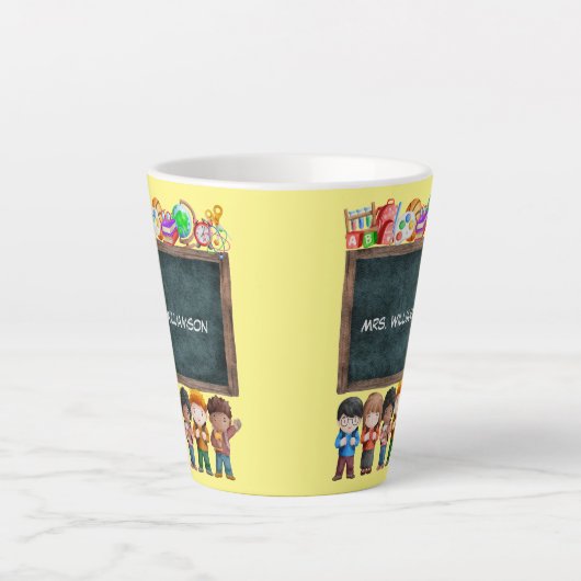 Cute Waterverf School Chalkboard Text Teacher Latte Mok (Voorkant)