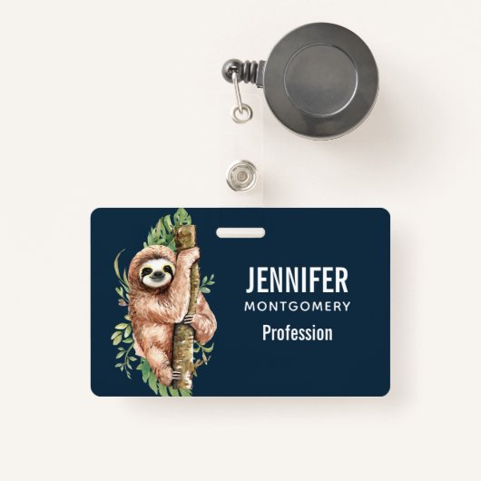 Cute Waterverf Sloth & Tropical Leaves Badge (Voorkant met intrekbare)
