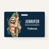 Cute Waterverf Sloth & Tropical Leaves Badge (Voorkant)