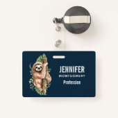 Cute Waterverf Sloth & Tropical Leaves Badge (Achterkant met intrekbare)