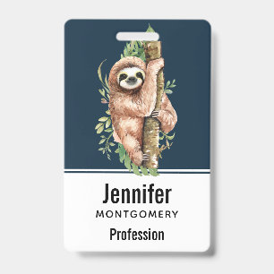 Cute Waterverf Sloth & Tropical Leaves Badge