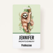 Cute Waterverf Sloth & Tropical Leaves Badge (Achterkant)
