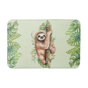 Cute Waterverf Sloth & Tropical Leaves Badmat