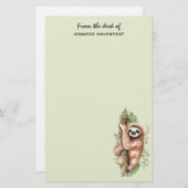 Cute Waterverf Sloth & Tropical Leaves Briefpapier (Voorkant / Achterkant)