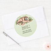 Cute Waterverf Sloth & Tropical Leaves Business Ronde Sticker (Envelop)