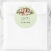 Cute Waterverf Sloth & Tropical Leaves Business Ronde Sticker (Tas)