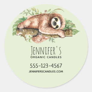 Cute Waterverf Sloth & Tropical Leaves Business Ronde Sticker