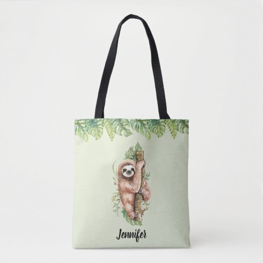 Cute Waterverf Sloth & Tropical Leaves Draagtas (Voorkant)