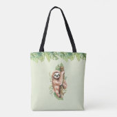 Cute Waterverf Sloth & Tropical Leaves Draagtas (Achterkant)