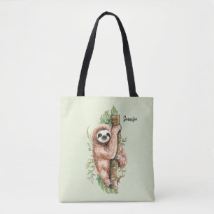 Cute Waterverf Sloth & Tropical Leaves Draagtas