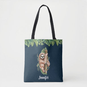 Cute Waterverf Sloth & Tropical Leaves Draagtas
