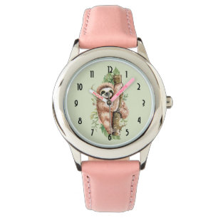 Cute Waterverf Sloth & Tropical Leaves Horloge