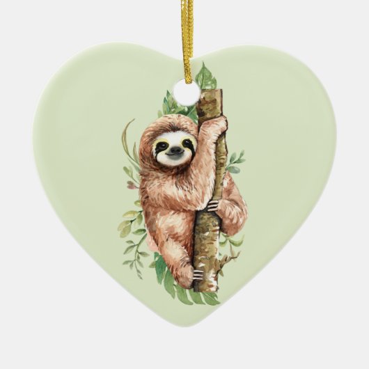 Cute Waterverf Sloth & Tropical Leaves Keramisch Ornament (Voorkant)