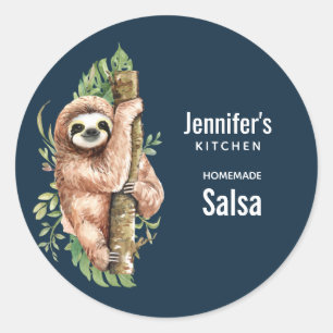 Cute Waterverf Sloth & Tropical Leaves Kitchen Ronde Sticker